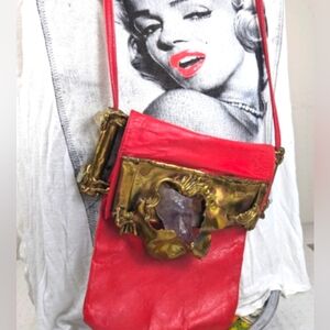 Carvalhu of Brazil Vintage Red Leather Purse with Brass & Quartz Crystal
